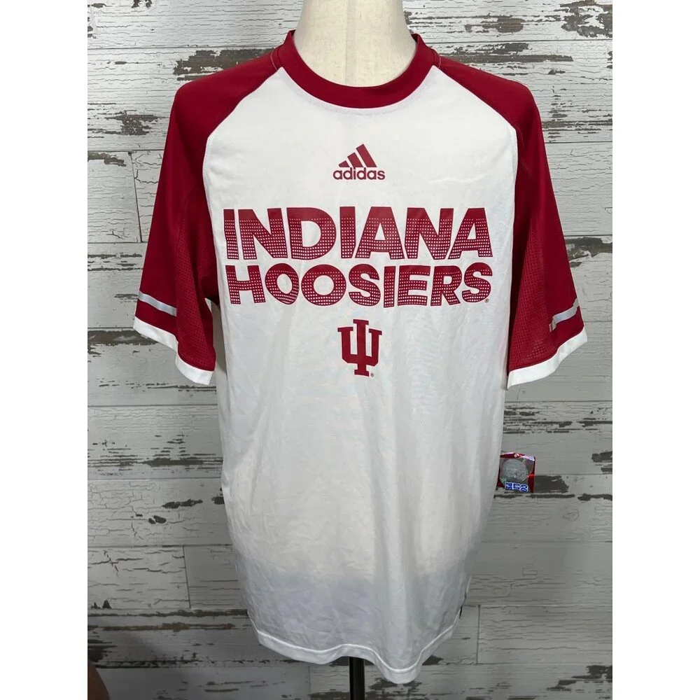 ADIDAS Climalite Indiana Hoosiers Men's Short Sleeve T-Shirt White/Red Sz M NWT